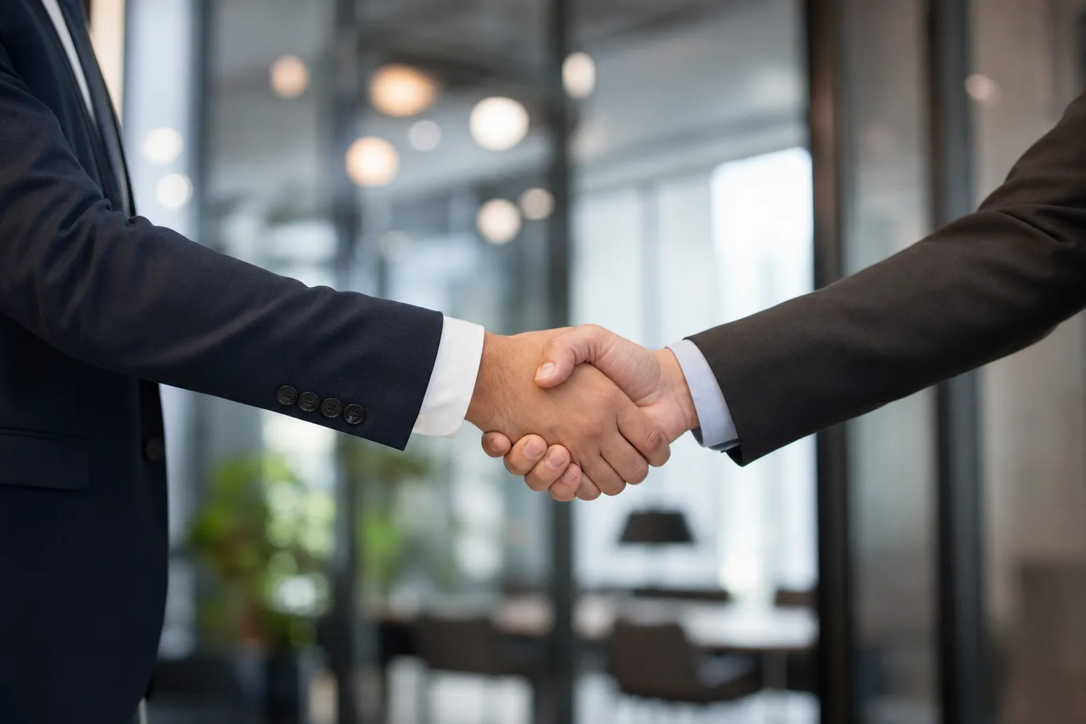 Business partnership handshake representing an IT consulting engagement