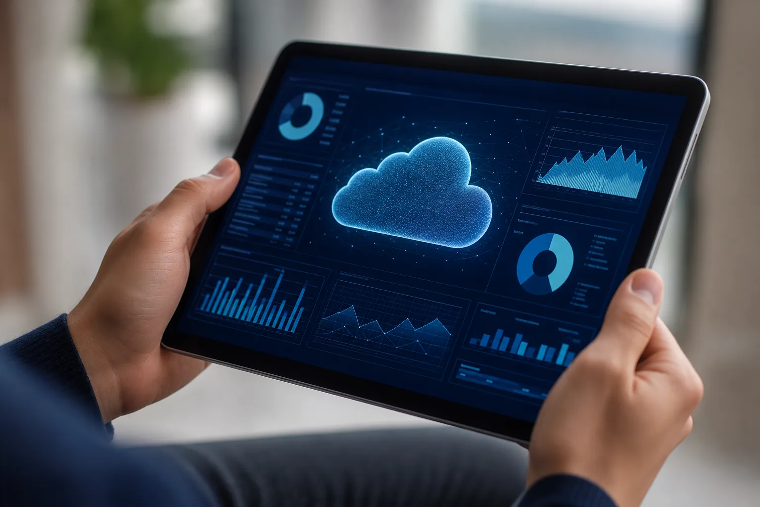 Tablet showing tailored cloud software builds and system integrations